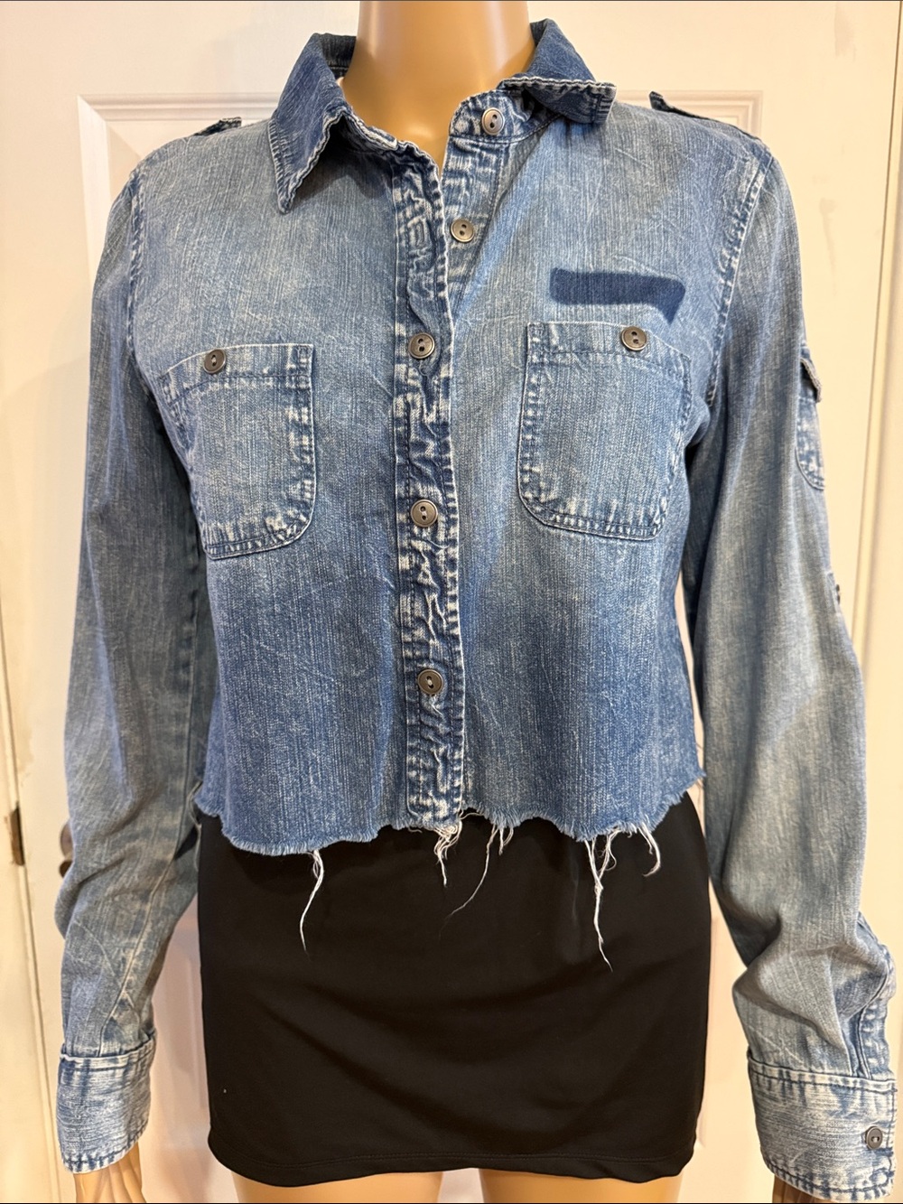 Life in Progress Lightweight Cropped Denim Shirt Blouse Size M